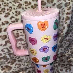Pink Conversation Heart Travel Tumbler with Straw